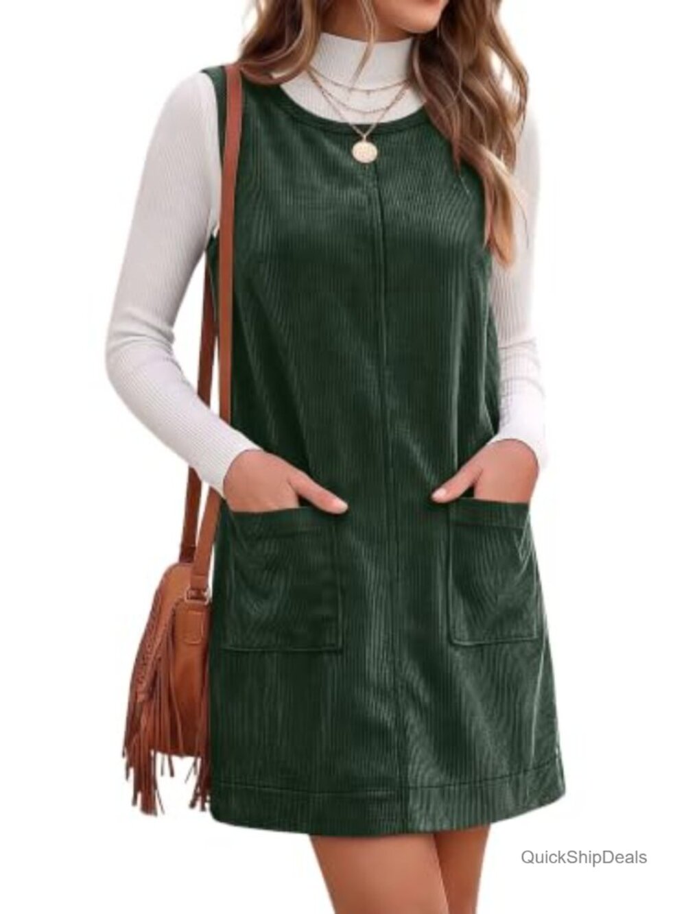 Corduroy Overall A Line Jumper Mini Dress Sleeveless Pocket